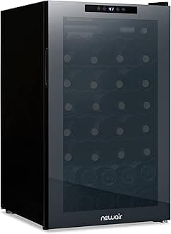 NewAir 20" Wine Fridge for 51 Bottles | Built-In or Freestanding Wine Cooler Refrigerator with Glass Door | Mirrored Double-Pane Design, Compressor Cooling & Adjustable Shelves | Black
