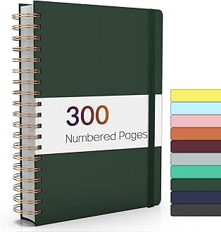 Forvencer A4 Lined Spiral Journal Notebook with 300 Numbered Pages, 11" X 8.5" Thick Journals for Writing with 100GSM Paper, Hardcover Notebooks with Contents for Work, School, Dark Green Unknown Binding