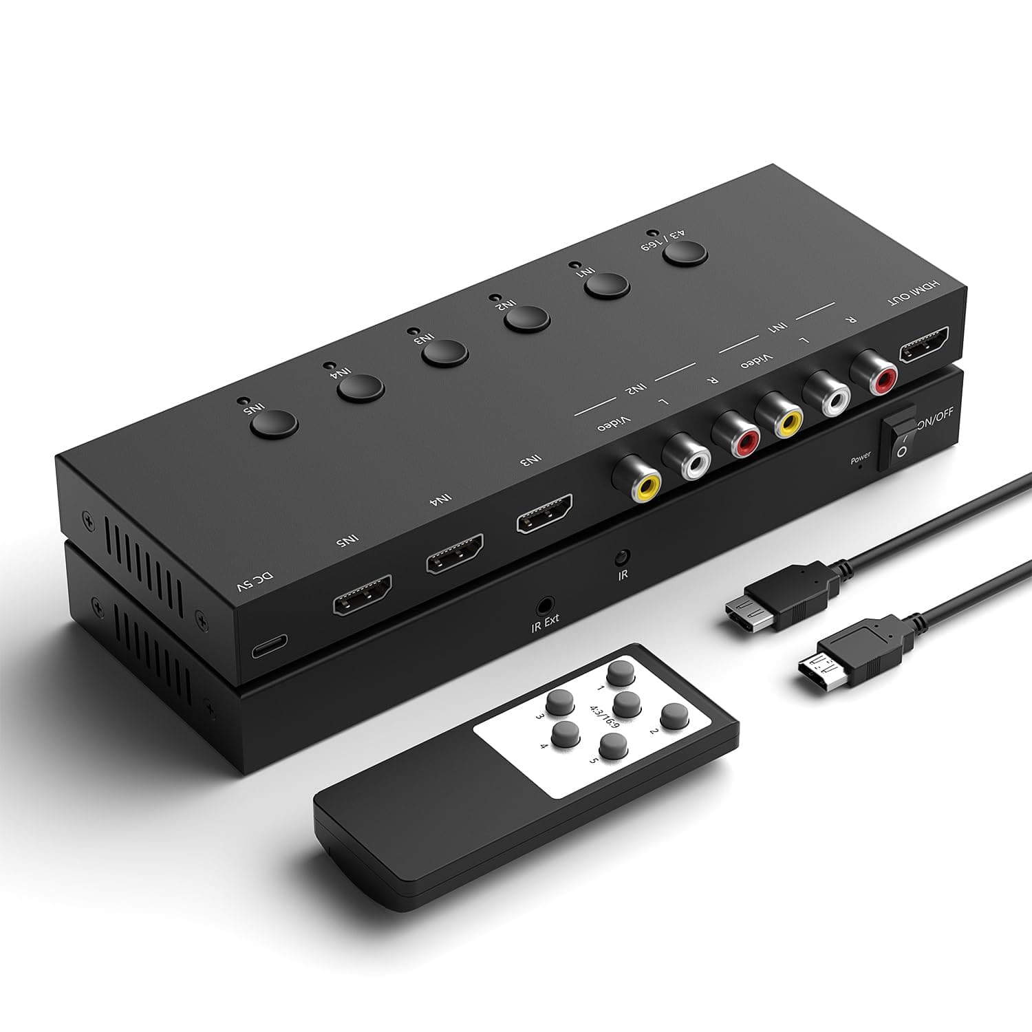 2 AV Inputs + 3 HDMI 2.0 Inputs to HDMI Converter (5 in 1) with Upgrade New Version