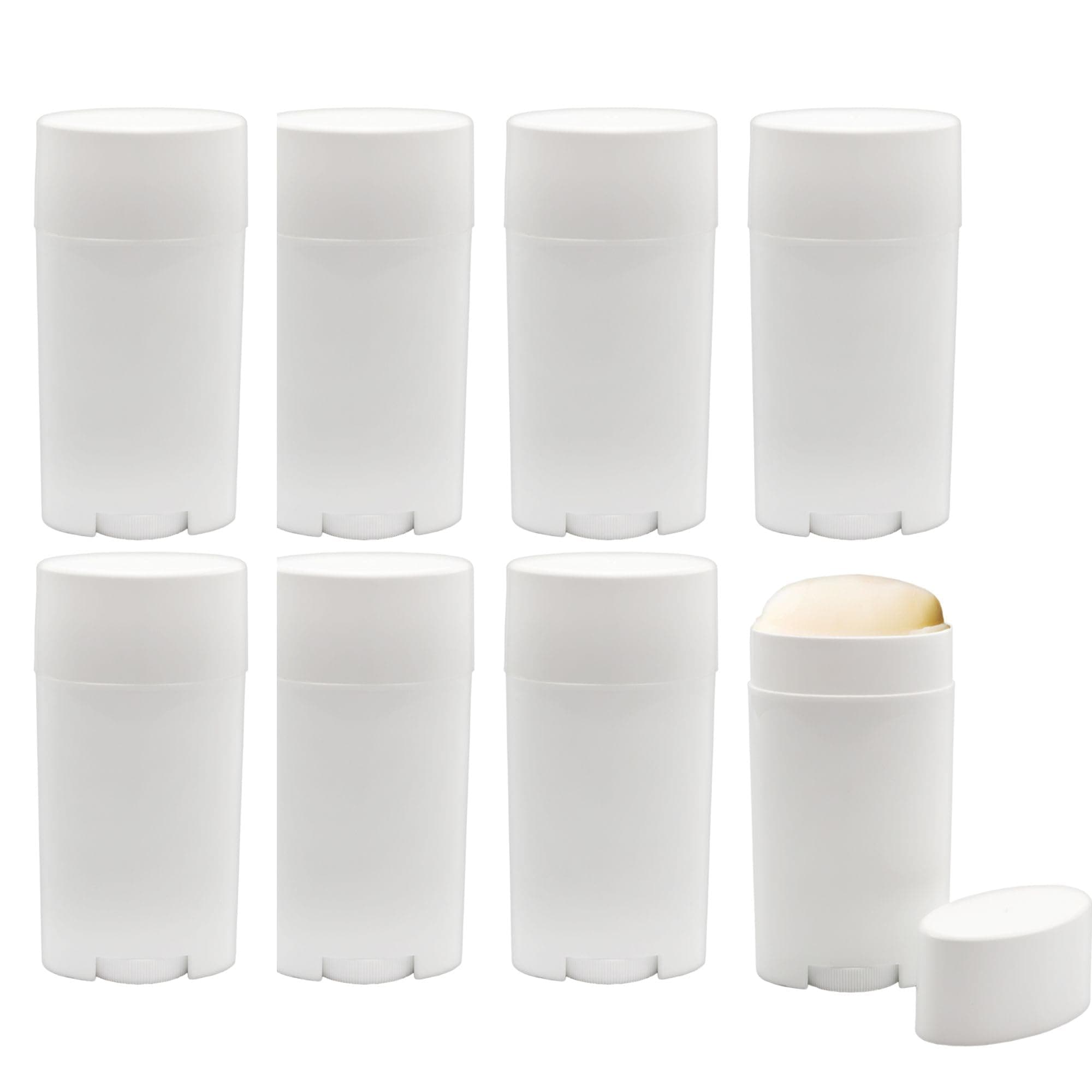 Cornucopia Brands 2.5 Ounce / 75ml Empty Deodorant Containers (8-Pack); BPA-Free PP Plastic White Twist-Up Refillable Tubes for DIY Deodorant, Aromatherapy, Heel Balm, Bug Repellant, Etc.