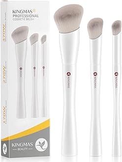 Angled Foundation Brush Concealer Brush, Premium Kabuki Makeup Brush for Liquid, Blending, Cream, Powder, Blush Buffing Stippling Face Makeup Tools White (White, A. 3Pcs (170W/270W/370W))