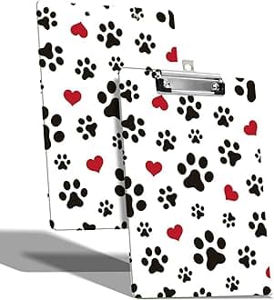 A4 Size Clipboard with Hanging Hook and Low Profile Clip, Plastic Nurse Clipboard Writing Drawing Board with Double-Sided Print for Office School Use, Dog Paw