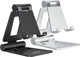 Nulaxy 2 Pack Dual Folding Phone Stand, Fully Adjustable Desktop Mobile Holder Dock Aluminum, Compatible with iPhone 17 16 15 14 13 12 11 Xs Xr X 8, HUAWEI, Galaxy, All Smartphones, Black & Silver