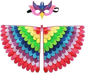 Kids Bird Wings Costume For Age 3~8 Years,Bird Owl And Peacock Masque Owl Dress Up,Boys Girls Felt Eye Masque And Wings Set,Halloween Colorful Fancy Dress
