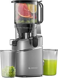 AMZCHEFJuicer Machines, 5.3" Extra Self-Feeding Cold Press Juicer for Whole Vegetable & Fruit, Juice Extractor Machine with Large Auger & Triple Strainers, Easy to Clean, High Juice Yield, GreyClimatePartner certified