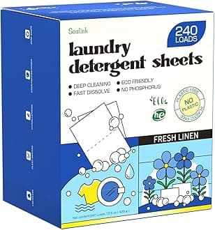 Soulink Fresh Linen Aroma Clothes Detergent Leaves 240 Loads, Eco Friendly Cleaning Strips for Travel and Home - No Plastic Jug Soap Strips, Plant Based, Hypoallergenic