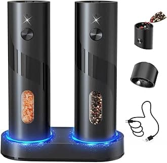 CIRCLE JOY Electric Rechargeable Salt and Pepper Grinder Set Top-Refill Automatic Pepper Mill Grinder with Charging Base, Adjustable Coarseness, Easy Filling Larger Capacity with Led for Home Kitchen