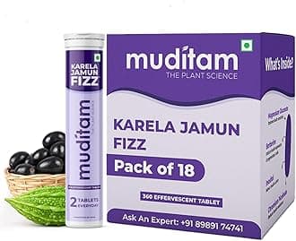 Muditam Ayurveda Karela Jamun Fizz-360 Effervescent Tablets (Karela Jamun Juice), Helps High Sugar Levels, Promotes Healthy Glucose Levels, Promotes Digestive Health, Ideal for 6 Months