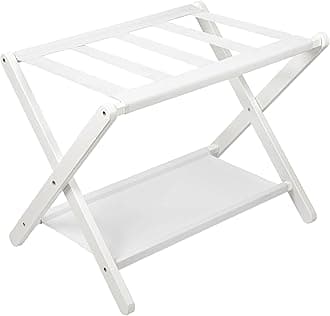 - VASMIA Luggage Rack, Folding Suitcase Stand with Storage Shelf,Bamboo Luggage Stand for Guest Room,Bedroon and Hotel,Holds up to 131 lb,Fit Most Luggage Size,White
