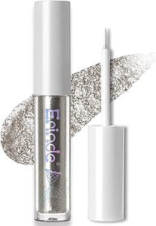 Erinde Liquid Glitter Eyeshadow Eyeliner, Metallic Shimmer Glitter Eyeshadow Liner, High Pigment Colored Eyeliner, Waterproof Long Lasting Sparkle Eye Makeup for Women, Star Silver