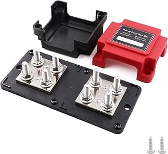 Bus Bar 12V-48V 400A Copper Busbar Heavy Duty Module Powerbar Distribution Blocks with 8X 5/16" (M8) Posts Terminals Battery Buss Bar DC for RV Truck Marine Solar Camper Boat Car, Red&Black