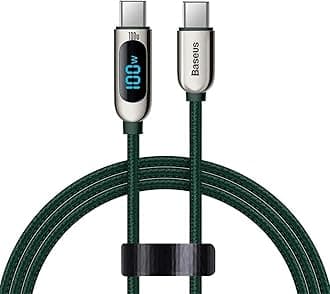 Baseus USB C 100W Cable LED Display USB Type C Cable For Xiaomi 10 Huawei Samsung 5A Fast Charging Charger USBC USB-C Data Cable Type-C Wire Cord (2M, C to C 100W, Green)