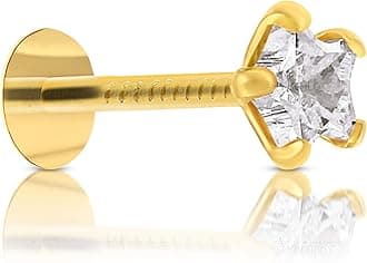 GEHLOT ; OneStep Towards OnlineStar Shape Black Diamond 14K Pure Yellow Gold Nose Pins Studs Diamond Nose Pins For Women And Girl