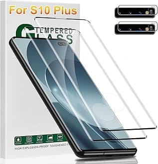 2 Pack Galaxy S10 Plus Screen Protector, with 2Pack Camera Lens Protector Compatible Fingerprint Unlock 3D Full Coverage 9H Hardness Tempered Glass Protector for Galaxy S10 Plus 6.4 Inch