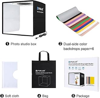 PULUZ Mini Photo Studio Light Box, Portable Folding Photography Light Booth, CRI>95, 96pcs LED Light+6 Kinds Double-Sided Color Backdrops for Small Products(9.8 x 9.8 inch)