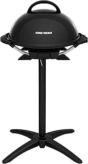 George Foreman Indoor/Outdoor Electric Patio Grill, Apartment Approved, 15-Serving, Removable Stand, Black