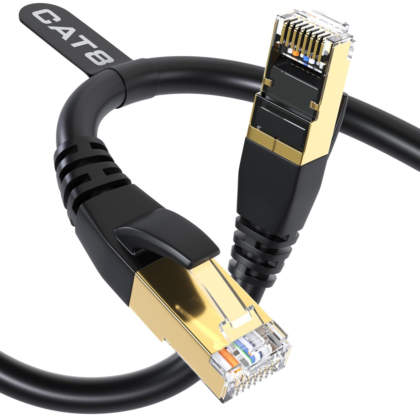 DbillionDa Ethernet Cable 100 ft, Cat7 Cat 8 Ethernet Cable, Support Cat5/Cat5e/Cat6/Cat6e Standards, High Speed 40Gbps 2000Mhz F/FTP LAN Wires with RJ45 Gold Plated Connector for Modem, Router, PC