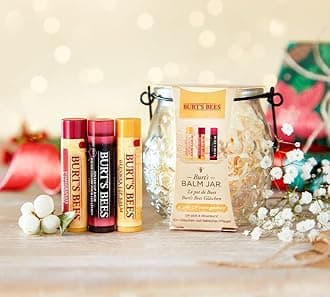 Burt's Bees Lip Balm Gift Set, Beeswax Lip Balm, Pomegranate Lip Balm, Hibiscus Tinted Lip Balm, Balm Jar, 3x4.25g