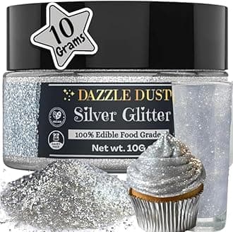 Dazzle Dust Edible Glitter Sprinkles for Cake Decorating, Drinks, Cookie, Icing, Dessert Decorations, Sparkly Luster, Food-Grade, Vegan, Gluten Free, Kosher, Bulk 10g, Silver