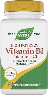 Nature's Way Vitamin B1, High Potency, 100 mg Thiamin per Serving, Thiamin HCl, Supports Energy Metabolism*, Gluten Free, 100 Capsules (Packaging May Vary)