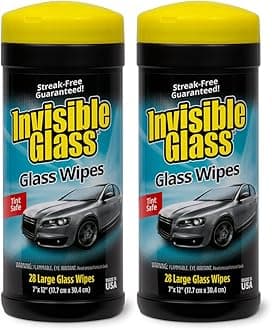 Invisible Glass 90166-2PK Large Glass Cleaning Wipes for Streak-Free Windows, Mirrors, and Glass, Lint-Free, Ammonia-Free, Tint-Safe, for Home and Auto, Canister, 28 Count (Pack of 2)