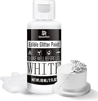 Edible Glitter Paint - 2 fl.oz Metallic Edible Cake Paint for Cake Decorating, Baking, Cupcakes, Candy - Food Grade Shimmer Art Decorative Paint Liquid Luster Dust for DIY Cookie, Fondant (White)