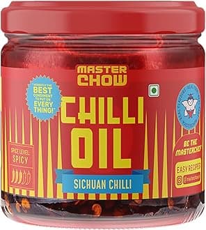 MasterChow Sichuan Chilli Oil (170g) | Spicy, Crunchy, Garlicky Flavor | Made with Sichuan Peppercorns, Crunchy Garlic & Red Chillies | Gluten-Free | Eat With Momos, Pizza, Noodles