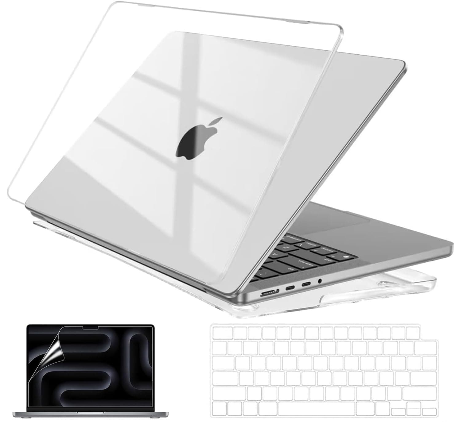 EooCoo Hard Case Clear Compatible for Newest MacBook Pro 16 Inch Case M3 A2991 2024 2023 2022 2021 Model M2 A2780 M1 A2485 Pro Max with Keyboard Cover, Screen Protector - Crystal Clear