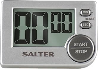 Salter Big Button Electric Kitchen Timer - Digital Stopwatch, Memory Function, Magnetic/Self-Standing, Stick on Fridge, Count Up/Down, 99:59, Beeper Sound, Start/Stop Button, 5.2 x 7.6cm, Grey