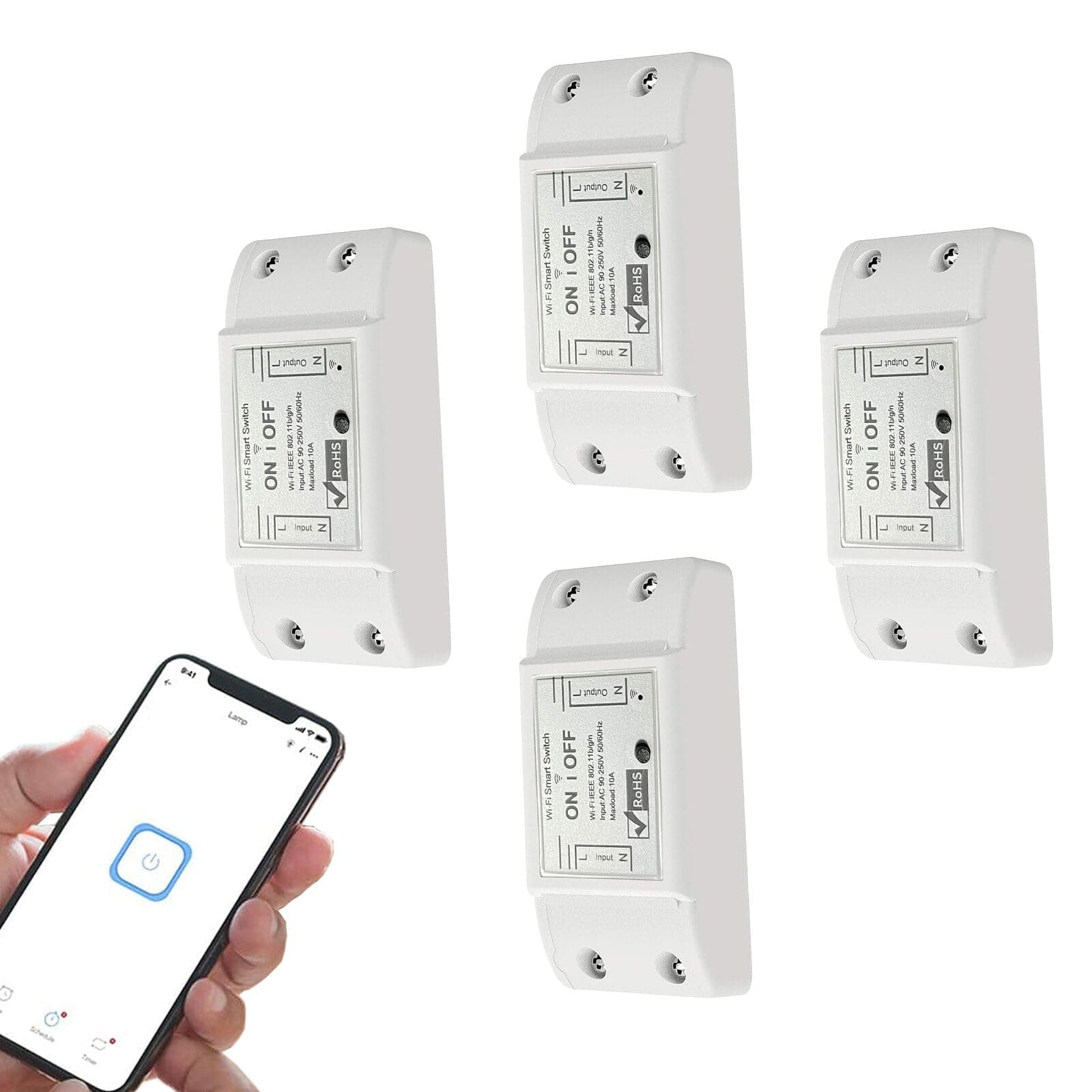 Smart Switch, 10A Smart WiFi Wireless Light Switch, Universal DIY Module Works with Amazon Alexa & Google Home, Compatible with IFTTT, No Hub Required (4Pack)