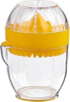 Lemon Squeezer with Integrated Strainer – Compact Citrus Juicer with 1/2 Cup Capacity, Calibrated Container & Pouring Spout – BPA-Free & Dishwasher Safe – Original Trudeau Design