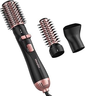 Rotating Hair Dryer Brush, 3 in 1 Round Hot Air Spin Brush Set, Volumizer Blow Dryer Brush with 2 Brushes and Concentrator, Pink Black