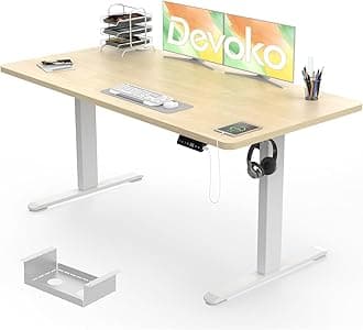 Devoko Electric Standing 140x80cm with USB Charging Height Adjustable with Desktop Sit Stand Up Desk Heavy Duty Steel 3 Memory Smart Pannel(Beige)