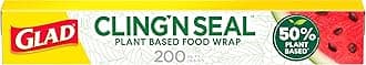 Glad 50% Plant-Based Cling N Seal Food Wrap, 200 Square Foot Roll