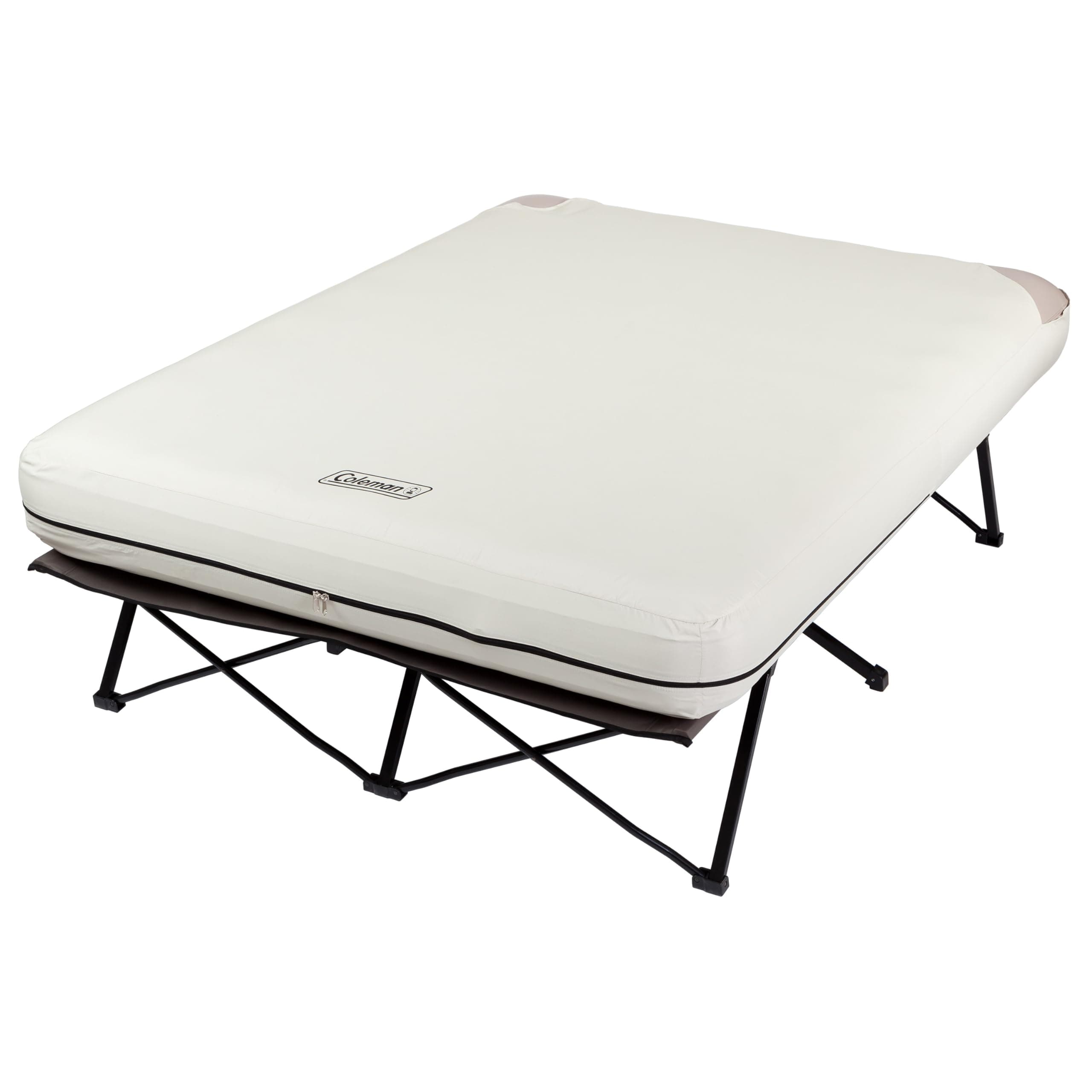 Queen-Size Airbed Cot Combination, Folding Air Mattress with Steel Frame & Side Table, Battery Pump Included, Great for Camping, Lounging, Elevated Sleeping, Guests, & More