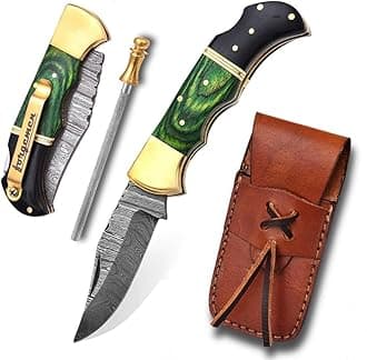 - Limited Edition , Damascus Pocket knife , Damascus Pocket Knife with Clip , Pocket knife men , Pocket Knife , Custom knife , Damascus Pocket knife with sheath , Knife with sheath , Indoor & Outdoors Activities , Damascus Hunting knife , Folding Hunting Knives , Folding Pocket Knife (Green Wood)