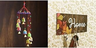eCraftIndia handicrafted Decorative Wall/Door/Window Hanging Bells Wind Chimes Showpiece & eCraftIndia Home Theme Wooden Key Holder with 7 Hooks, Brown