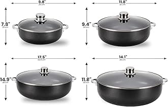 Alpine Cuisine Non-Stick Dutch Oven 8 Pc Set with Glass Lid | Multi-Purpose Aluminum Caldero for Braising - Boiling - Stewing | Nonstick Coating with Black Finish | Ideal for All Serving Sizes Pot