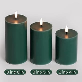 Eywamage Green Flameless Pillar Candles with Remote, Flickering Battery Powered LED Wax Candles Φ 3" H 4" 5" 6"
