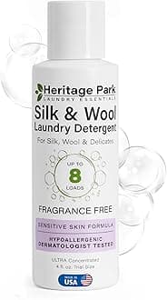 Heritage Park Silk & Wool Fragrance Free, Hypoallergenic, pH-Neutral Laundry Detergent - Dermatologist-tested, Sensitive Skin-Friendly, Enzymes-Free, Ultra Concentrated (4 Fl Oz)