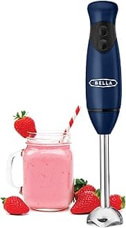 BELLA 2-Speed Hand Immersion Blender with Whisk Attachment, 250 Watt, Navy Blue, Immersion Blender with Dishwasher Safe Whisk & Blending Attachments for Food Prep (17575)