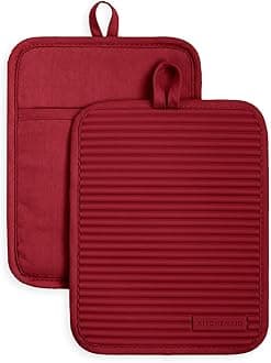 Ribbed Soft Silicone Pot Holder 2-Pack Set, Smoked Paprika Red, 7"x9"