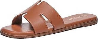 Women's Dressy Flat Sandals Comfortable Slip On Leather Slide Sandals