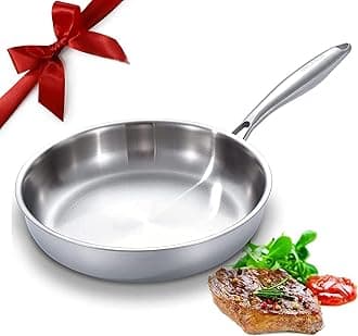 DELARLO 12" Stainless Steel Three Layer Frying Pan - Fits All Hobs up to 600°F (360°C) Induction Frying Pan Oven Safe Non Toxic Cooking Surface 12.5" Heat