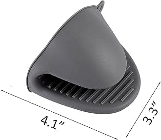 2 Pairs Mini Oven Gloves Silicone Heat Resistant Cooking Pinch Mitts Potholder for Kitchen Cooking & Baking (Black and Grey)