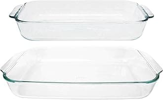 Pyrex Basics Clear Glass Oblong Baking Dish Set, 2-Piece Value Pack (3-Quart & 2-Quart) - Oven, Microwave and Dishwasher Safe, Perfect for Casseroles, Deserts, Food Preparations and so much More - Made in USA