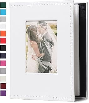 RECUTMS Photo Album 4x6 52 Pockets, Small Mini Capacity Leather Photo Album with Front Window, Each Pack Hold 52 Vertical Photos for Family Wedding Baby Children(White)