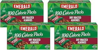 Emerald Nuts Dry Roasted Almonds, 100-Calorie Packs, 7 Count (Pack of 4)