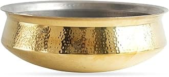 Indian Art Villa Brass Hammered Lagan Handi Chaffing Dish Pan With Tin Lining, Cookware & Serveware, Capacity -8 Liter, Hyderabadi Dum Biryani Rice and Veg/Nonveg
