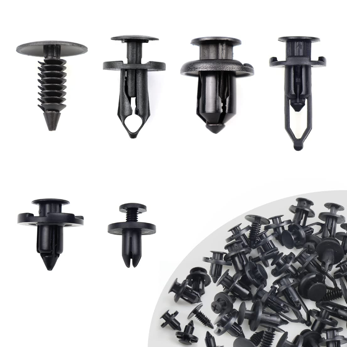 EZYKOO Universal Plastic Fender Clips,200 Pcs Push Bumper Fastener Rivet Clips with 6 Size Auto Body Retainer Clips Bumpers,Car Fender Replacement Compatible with GM, Ford & Chrysler,Honda,Accord
